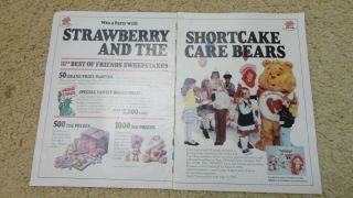 Vintage Strawberry Shortcake Care Bears Party 2 Page Ad 1984