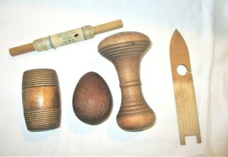 (5) Vintage Primitive Wooden Darning Egg/mushroom Sewing Tools