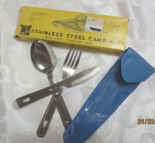 Vintage Sears Precise Sporting Cutlery Stainless Steel Camp Kit Spoon Fork Knife