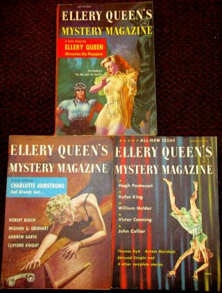 3 - 1st Edition Vintage Ellery Queen Mystery Magazines - June July August 1957