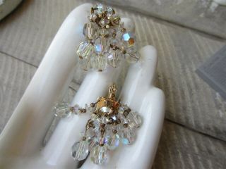 Vintage Vendome Aurora Borealis Faceted Glass Bead Cluster Dangle Clip Earrings
