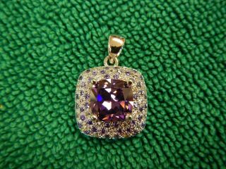 Vintage Sterling Silver Purple Amethyst & White Quartz Gemstone Pendant