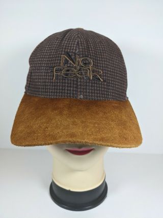 Vintage 90s Plaid No Fear Hat With Suede Bill