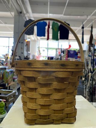 Vintage Longaberger Round Basket 8” With Hinged Handle 1987
