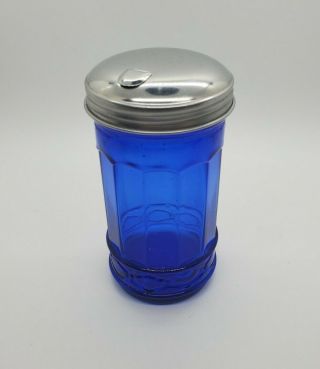 Vintage Cobalt Blue Glass Sugar Shaker Dispenser 5 - 1/2 " Tall