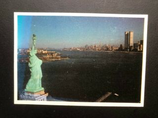 Old Vintage 1983 " View On Statue Of Liberty & Twin Towers " Postcard Made In Usa
