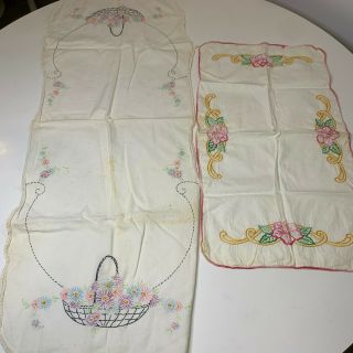 Vintage Table Runners Set Of 2 Embroidered Floral Theme