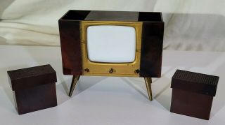 Vintage Salt & Pepper Shakers Television Tiny Tv Plastic Mid - Century Modern