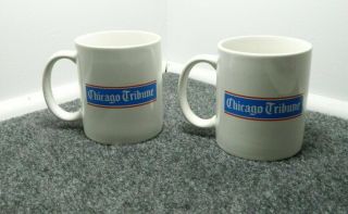 Vintage Set Of 2 Chicago Tribune News Blue&red Logo White Ceramic Coffee Cup/mug