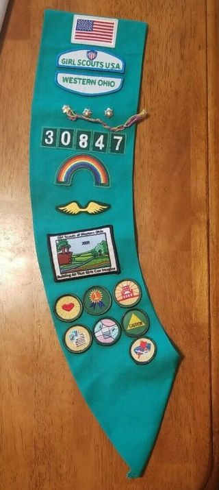 Girl Scout Sash Vintage With Badges And Patches And Pins