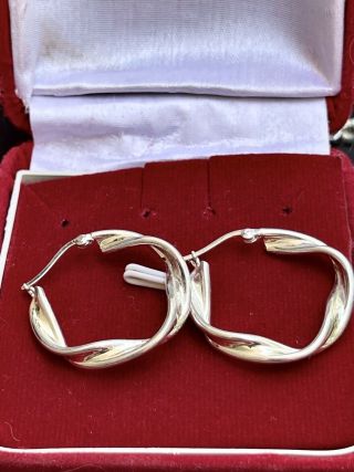 Vintage Mauritius 925 Sterling Silver Puffy Twist Hoop Earrings