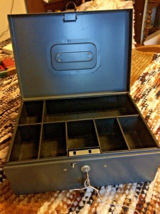 Vintage Large Gray Steelmaster Money Box With Tray And Keys