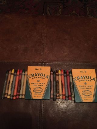 2 Boxes Vintage Crayola Crayons 8 Pack W/ Box Binney & Smith 8 Crayons