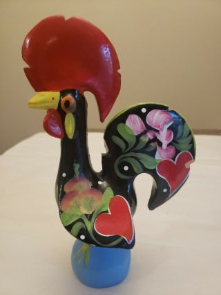 Vintage Made In Portugal Lucky Rooster Hand Painted Folk Art Ceramic