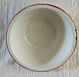 Vintage Enamelware Graniteware White And Red Farm Wash Bowl Basin 12 " X 5 "