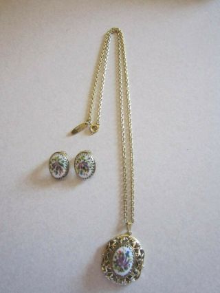 Vtg.  Whiting And Davis Flowered 20 " Necklace And Clip On Earrings