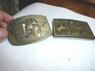 Two Vintage Brass Belt Buckles Mining Equipment - Euc And Lectra Haul Truck