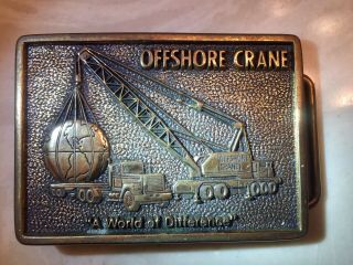 Vintage 1983 Bts Offshore Crane Belt Buckle,  Solid Brass,  Made In Usa
