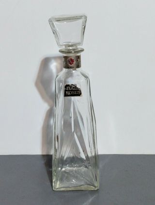Rare Vtg Four Roses Bourbon Whiskey Decanter Clear Glass Bottle Cork Stopper Emp