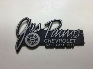 Vintage Gus Paulos Chevrolet Car Dealer Dealership Plastic Emblem Salt Lake City