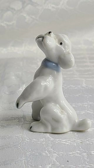Vintage White Poodle Dog Puppy Pup With Blue Bow Miniature Figurine Japan Nn