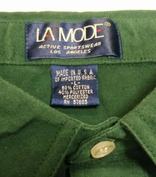 Vintage La Mode Green Polo Shirt Mens Large Sarasota Kennel Club Dog Track 1990s