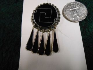 Vintage Black Onyx 925 Mexico Sterling Silver Brooch Pin Pendant