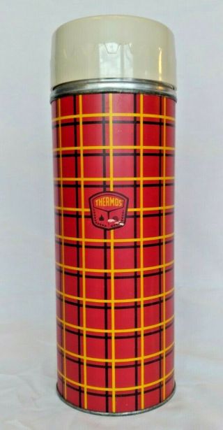Vintage Thermos Brand Red Plaid Quart Size Thermos