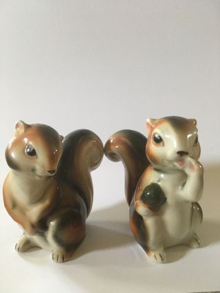 Squirrels Salt And Pepper Shakers Ceramic,  Vintage