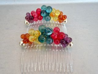 Bubbles Fun & Lively Vintage Pair Hair Combs 3.  25 " Long