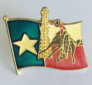 Texas Flag Pin Badge Oil Rig Rodeo Rider Usa State Rare Vintage (d1)