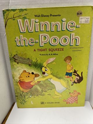 Vintage 1978 A Big Golden Book Walt Disney Winnie The Pooh A Tight Squeeze Milne