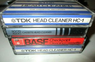 Selection Of 4 Vintage Audio Cassette Tape Head Cleaners Tdk Hc - 1 Basf Boots