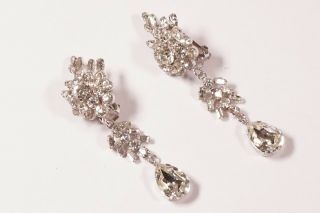 Vintage Made In Austria Clear Rhinestone Crystals Bridal Clip Earrings Pm - 16