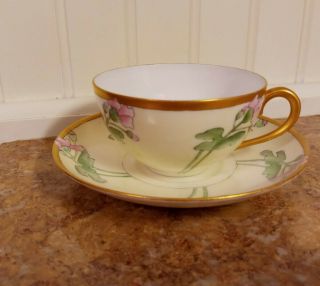 Vintage Pink Floral Gold Trim Cup And Saucer Made In Germany
