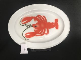 Vintage Enamelware Lobster Serving Platter Tray Plate Enamel Airbrushed 18”