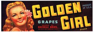 Grape Crate Label Vintage Pin Up Golden Girl San Francisco Wwii 1940s