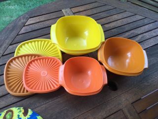 Tupperware Vintage Servalier Bowls With Lids,  Set Of 3,  Harvest Colors