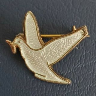 Vintage Jewelry Arne Nordlie Guilloche Enamel Sterling Silver Dove Of Peace Pin