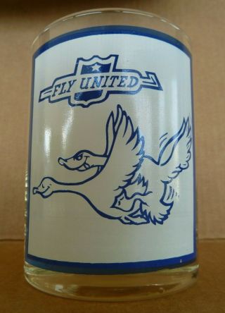 Vintage Fly United Airline Glass Satire Birds Geese 1970s Rocks Tumbler