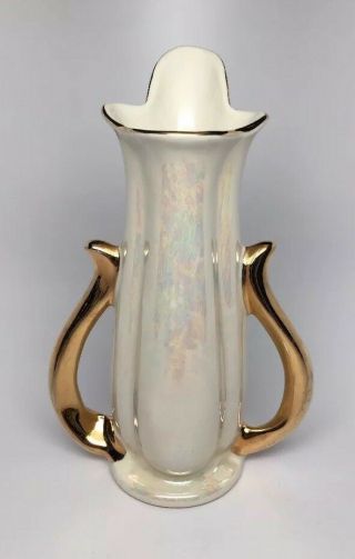 Vtg Pearl China Co Porcelain - 22k Gold Iridescent Luster White Vase - Usa