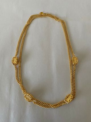 Vintage Kjl Costume Jewelry Long Goldtone Necklace