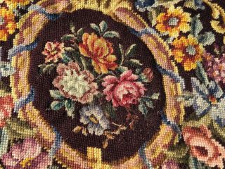 Vintage Cocoa Brown Floral Needlepoint Petitpoint Needlework 26 By 27