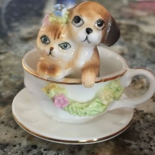 Vtg Napcoware Bone China Mini Teacup Tea Cup Puppy Kitten Dog Cat Miniature Swag