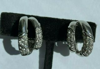 Vintage Givenchy Paris York Silver Tone Double Loop Rhinestone Clip Earrings