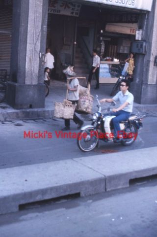 Vintage 1972 35mm Slide Photo Republic Of China Street Scene Motorcyclist C6