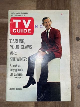 Johnny Carson Tv Guide - August 1966,  North Carolina Edition