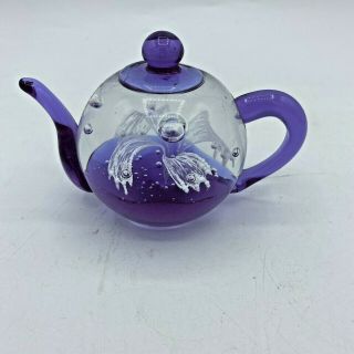 VTG Purple Glass Teapot Paperweight By Dynasty Gallery Heirloom Collectibles 2