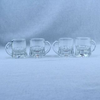 Set Of 4 Vintage Small Clear Glass Mini Mug Beer Stein Shot Glasses Unbranded
