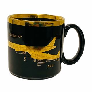 Vintage American Airlines Plane Boeing 777 Dc - 3 Coffee Cup Tea Mug Black & Gold